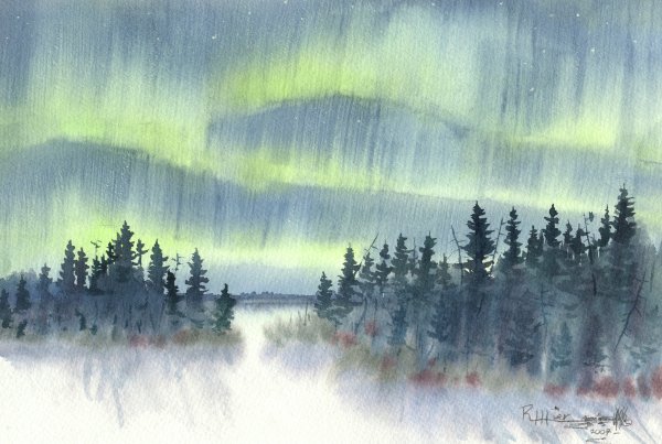 Зимний пейзаж акварелью для начинающих