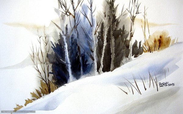 Акварель зимний пейзаж Борис Козьяков