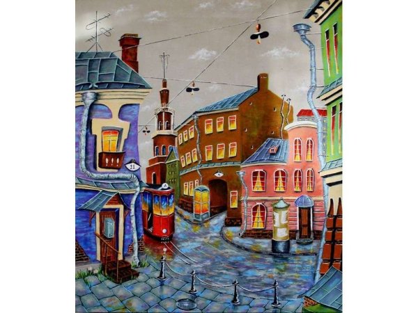 Городской пейзаж акриловыми красками