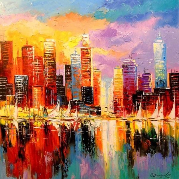 Картина маслом город