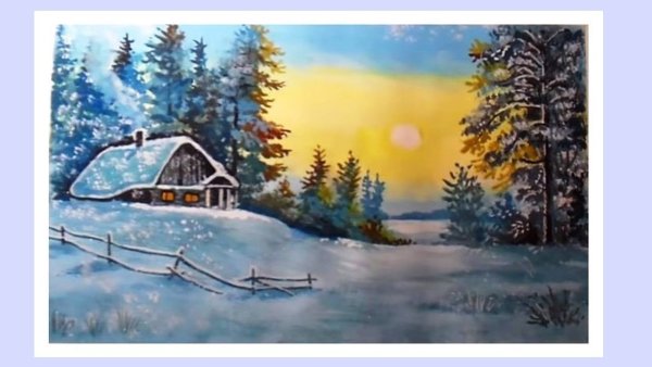 Зимний пейзаж акварелью для начинающих