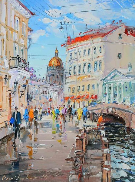 Городской пейзаж Петербург холст масло Сергей Демиденко