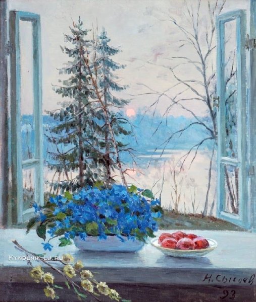 Окно с зимним пейзажем