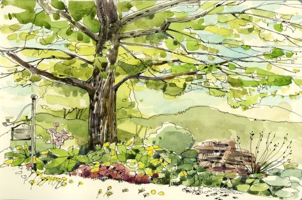 Скетчинг архитектура акварель