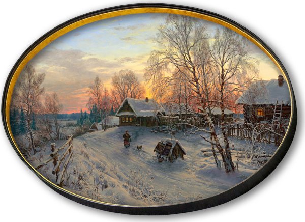 Зимний пейзаж в овальной раме
