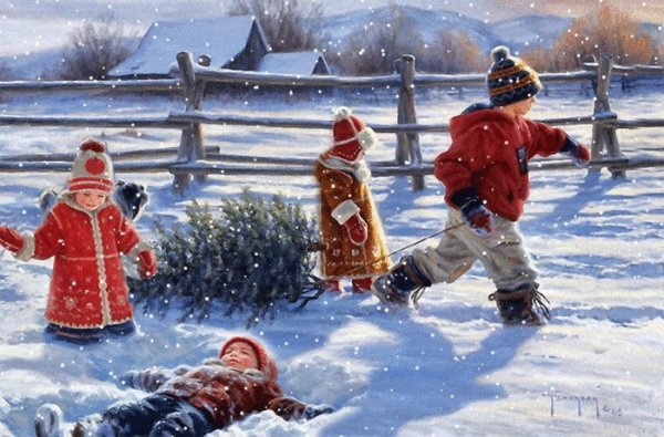 Картина забавы детей зимой