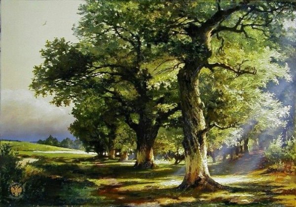 Летний пейзаж с дубами