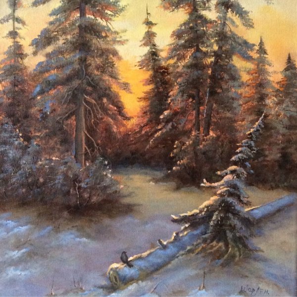 Ю. Клевер «зимний пейзаж с избушкой» 1899