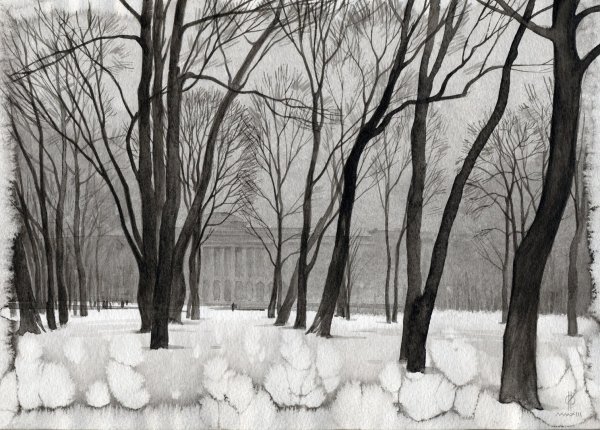 Пейзаж простым карандашом