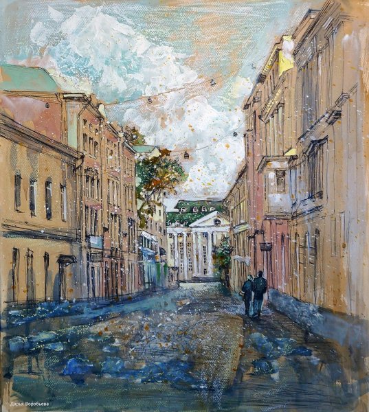 Архитектурная живопись пастель акварель город