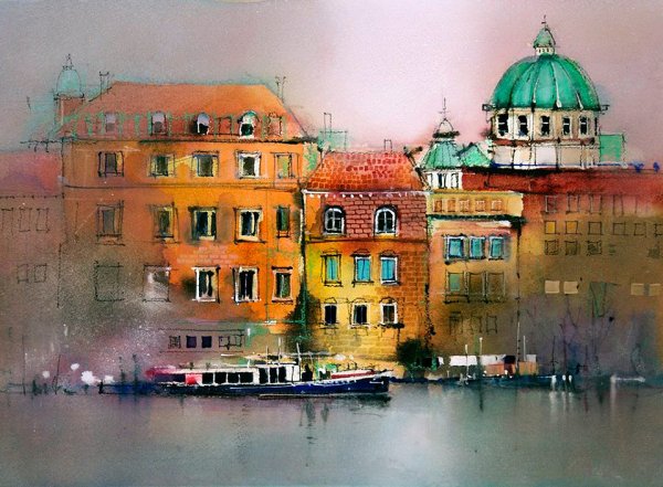 Городской пейзаж сухой пастелью