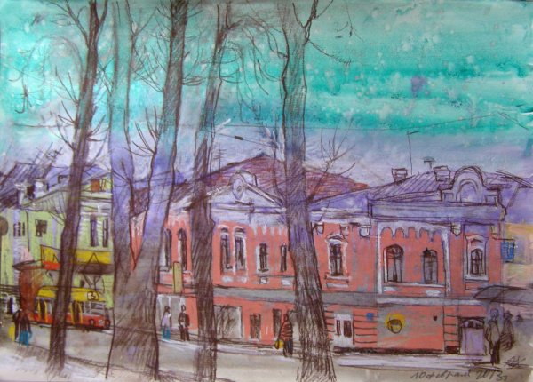 Ночной город пастелью