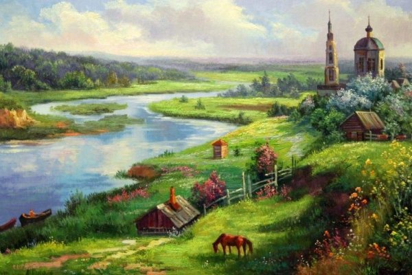 Деревенский пейзаж маслом