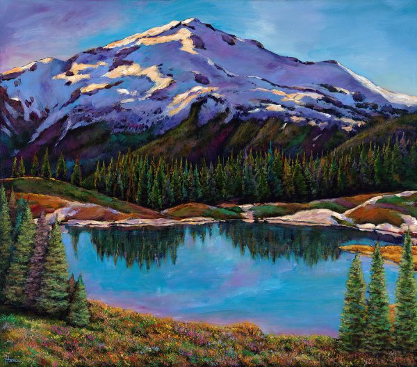 Озеро и горы акрил