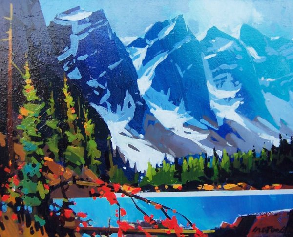 Горный пейзаж гуашью