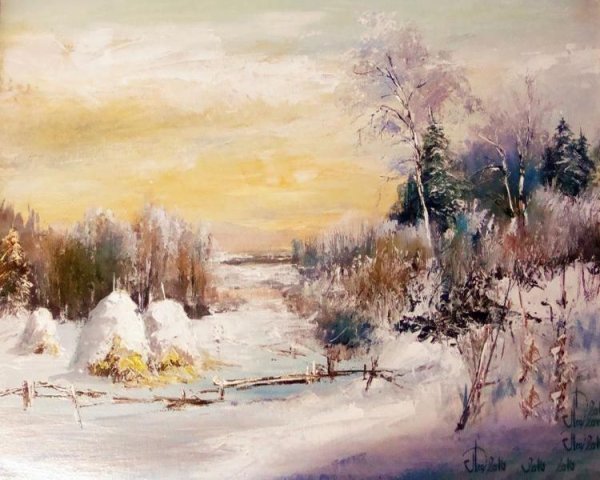 Леднев Александр Алексеевич . Зимний пейзаж.