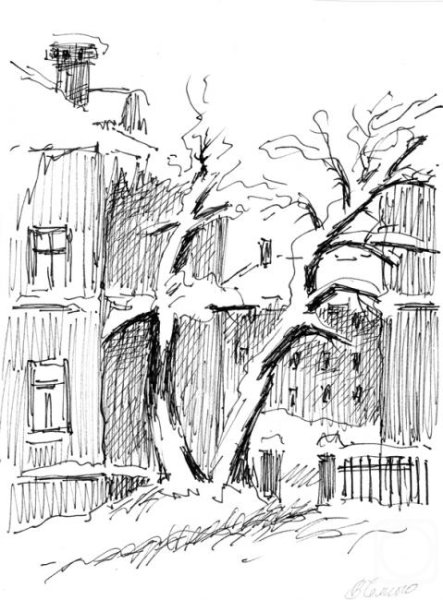 Зимний город карандашом