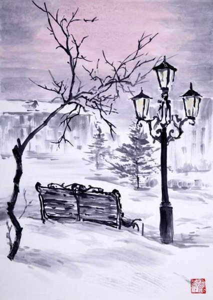 Зимний город набросок