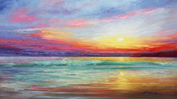 Живопись "закат на Рейне" Кокоек