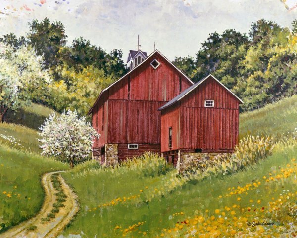 Летний пейзаж цветными карандашами