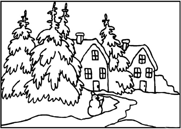 Раскраска зима пейзаж