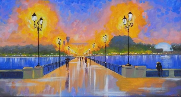 Городской пейзаж красками