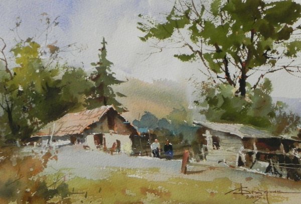 Коростылев художник акварелист Деревенские пейзажи