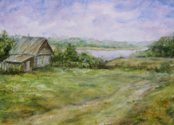 Акварель деревня Сербия