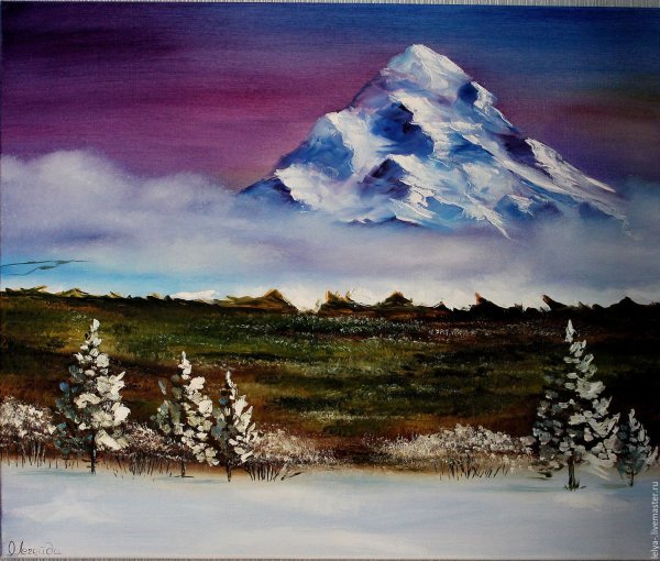 Зимний пейзаж гуашью