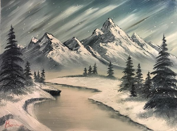 Пейзаж горы гуашью