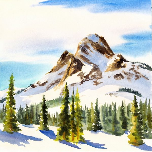 Снежные горы акварелью