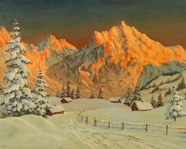 Горы зима акварель