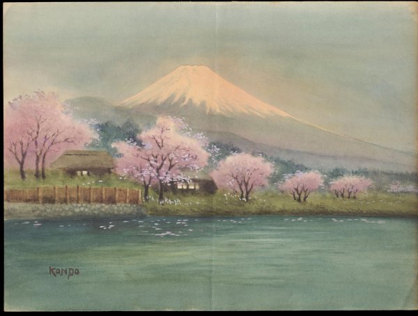 Акварель Фудзияма и Сакура