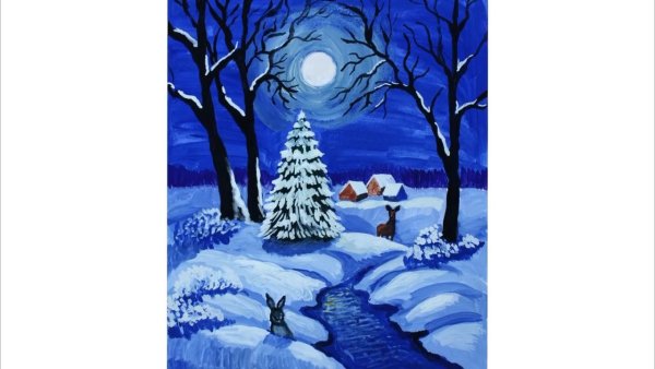 Акварель зимний пейзаж Борис Козьяков