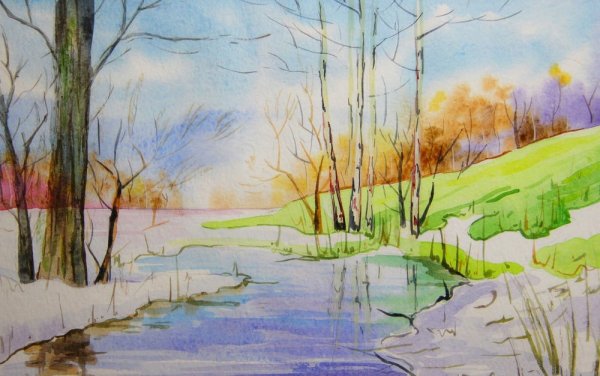 Весенний пейзаж акварелью