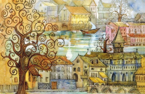 Декоративный городской пейзаж Графика