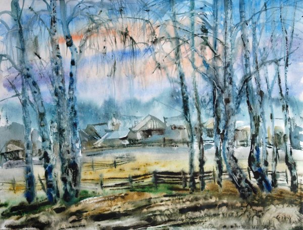 Пейзаж акварельными красками