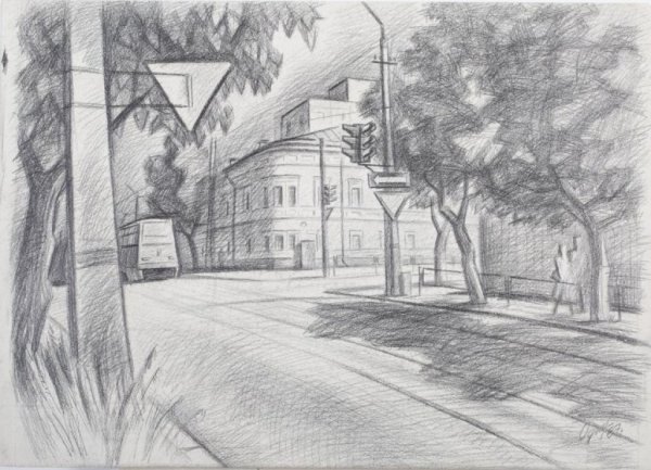 Городской пейзаж карандашом