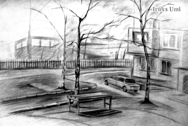 Городской пейзаж карандашом