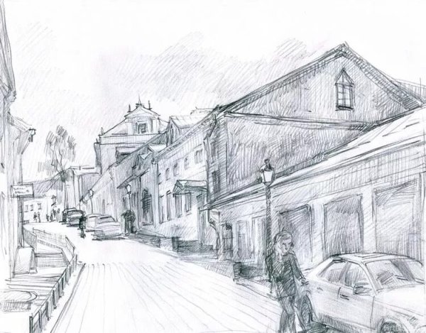 Линейная перспектива городской пейзаж