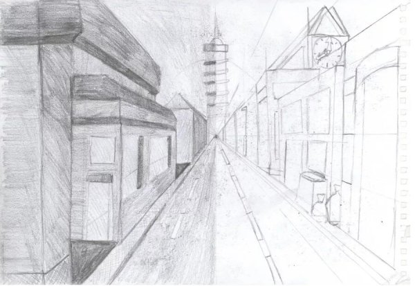 Зимняя улица карандашом