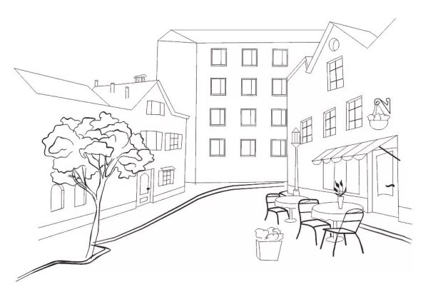 Городской пейзаж карандашом