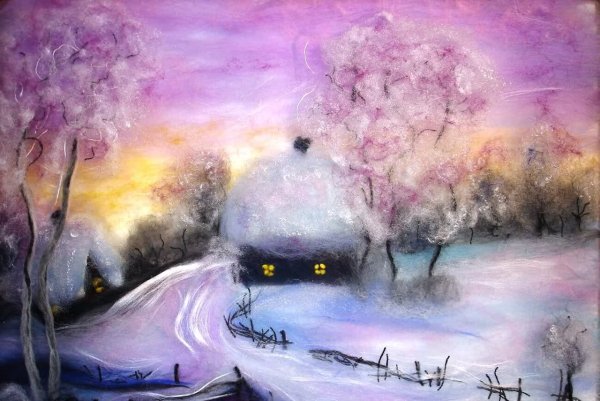 Северное сияние масляной пастелью