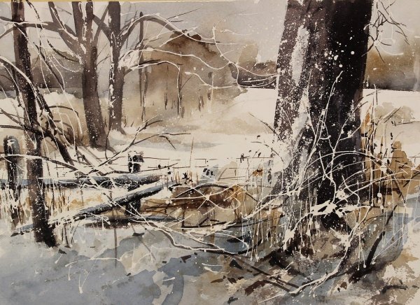 Гризайль акварелью пейзаж