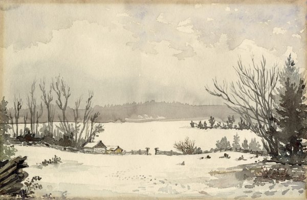 Гризайль акварелью пейзаж