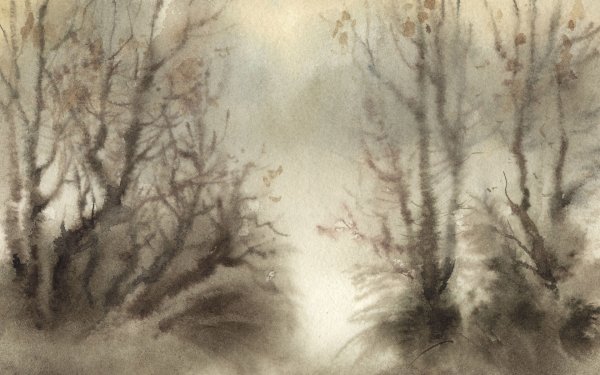 Дерево в технике гризайль