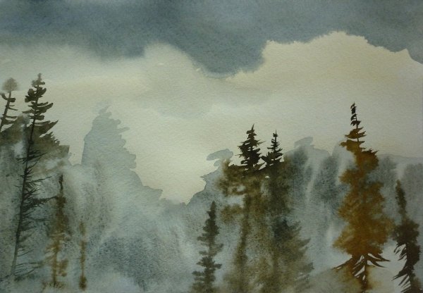 Гризайль акварелью пейзаж