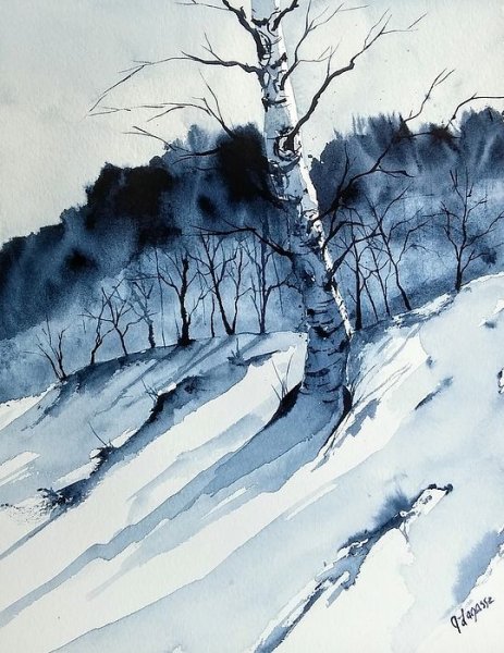 Гризайль акварелью пейзаж