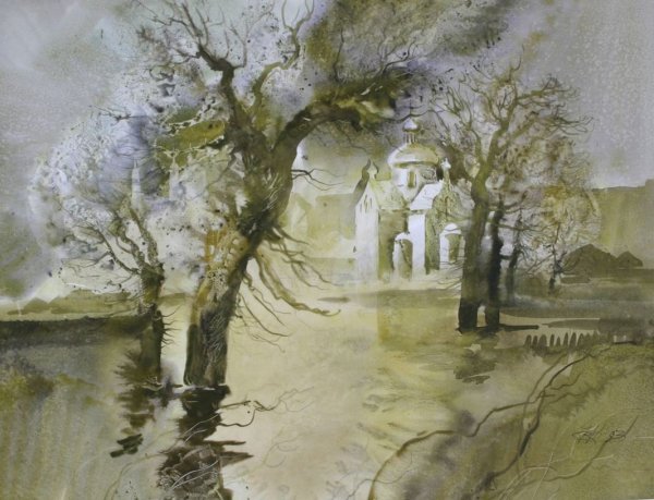 Гризайль Восточный пейзаж