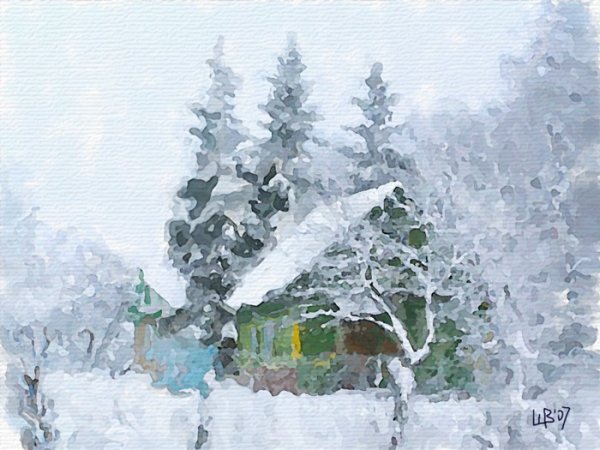 Зима акварель мазками